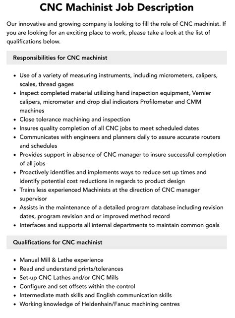 cnc machine technician job description|cnc machinist duties.